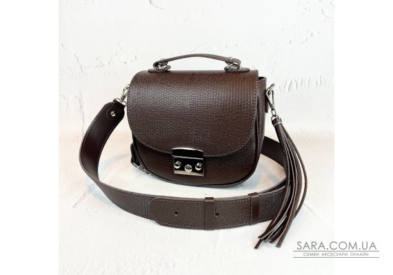 Сумка жіноча "Ріміні" на замку, натуральна шкіра, коричнева (шоколад) матова під рептилію