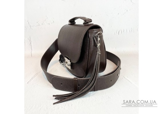 Сумка жіноча "Ріміні" на замку, натуральна шкіра, коричнева (шоколад) матова під рептилію