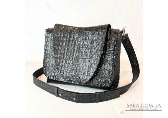 Сумка жіноча "Мішель" натуральна шкіра, чорна/ тиснення під крокодила