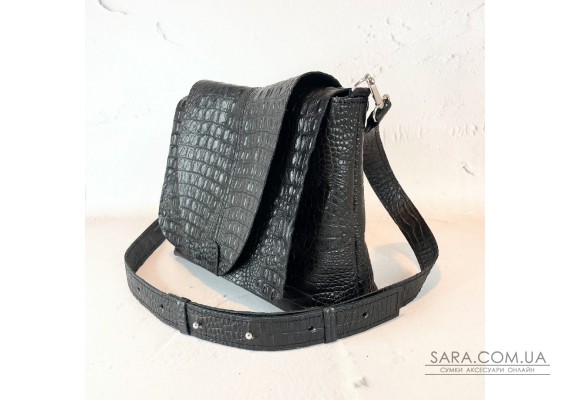 Сумка жіноча "Мішель" натуральна шкіра, чорна/ тиснення під крокодила