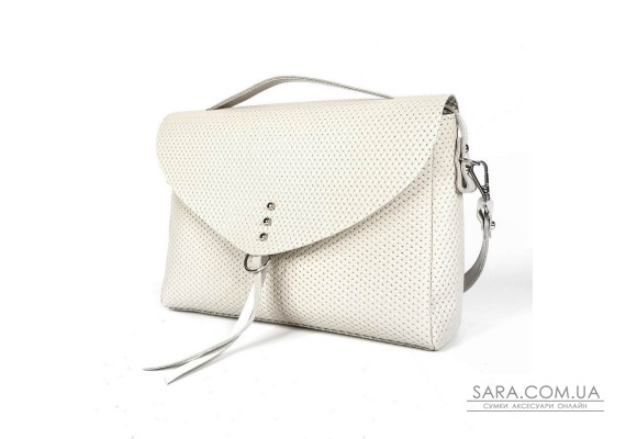 Сумка жіноча "Дороті" натуральна шкіра, слонова кістка  плетінка