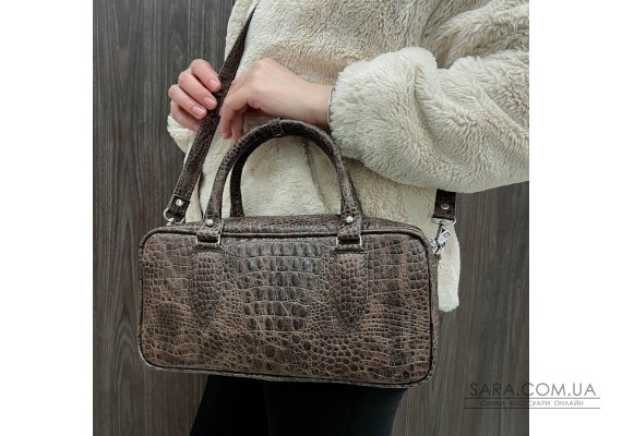 Сумка женская "Бриджит" натуральная кожа, коричневая ,тиснение под крокодила