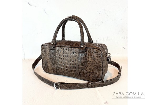 Сумка женская "Бриджит" натуральная кожа, коричневая ,тиснение под крокодила