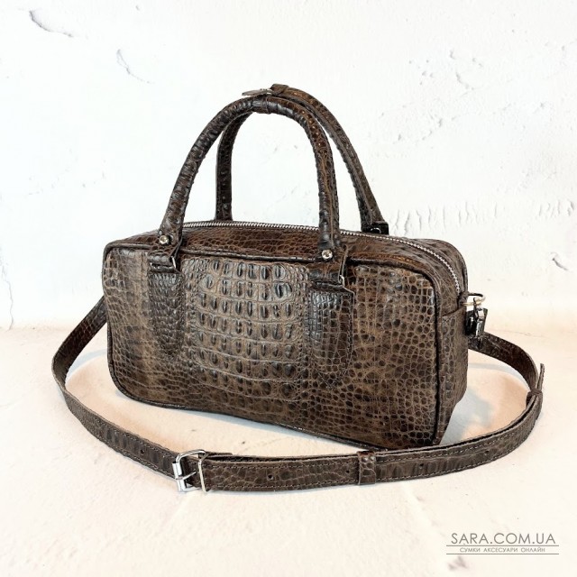 Сумка женская "Бриджит" натуральная кожа, коричневая ,тиснение под крокодила Сумка женская "Бриджит" натуральная кожа, коричневая ,тиснение под крокодила
