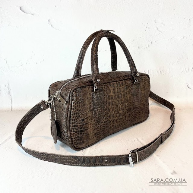 Сумка женская "Бриджит" натуральная кожа, коричневая ,тиснение под крокодила Сумка женская "Бриджит" натуральная кожа, коричневая ,тиснение под крокодила