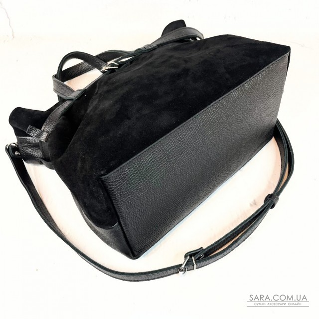 Сумка женская "Хлоя-плюс" натуральная кожа, черная флотарь/замш Сумка женская "Хлоя-плюс" натуральная кожа, черная флотарь/замш