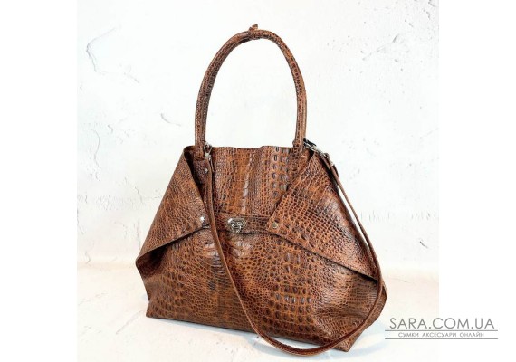 Жіноча сумка "Флай" натуральна шкіра, світло коричнева під крокодила