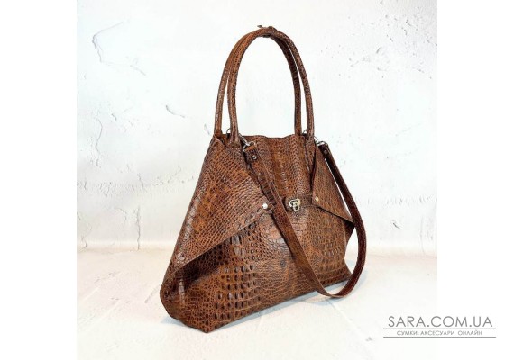 Жіноча сумка "Флай" натуральна шкіра, світло коричнева під крокодила