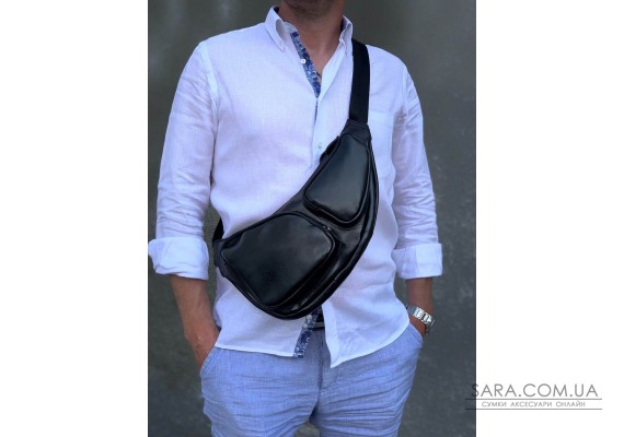 Сумка-бананка чоловіча "Вікінг" натуральна  шкіра, чорний матова