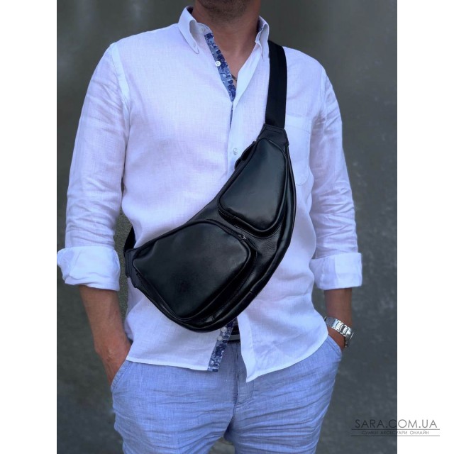 Сумка-бананка чоловіча "Вікінг" натуральна шкіра, чорний матова Сумка-бананка чоловіча "Вікінг" натуральна шкіра, чорний матова