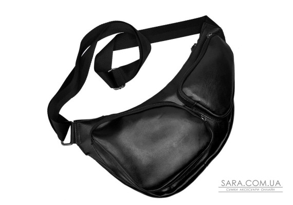 Сумка-бананка чоловіча "Вікінг" натуральна  шкіра, чорний матова