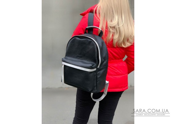 Рюкзак мужской "Багги" натуральная кожа, черный/серебро