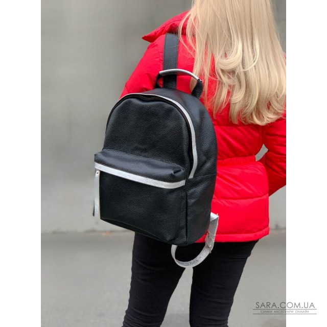 Рюкзак мужской "Багги" натуральная кожа, черный/серебро Рюкзак мужской "Багги" натуральная кожа, черный/серебро