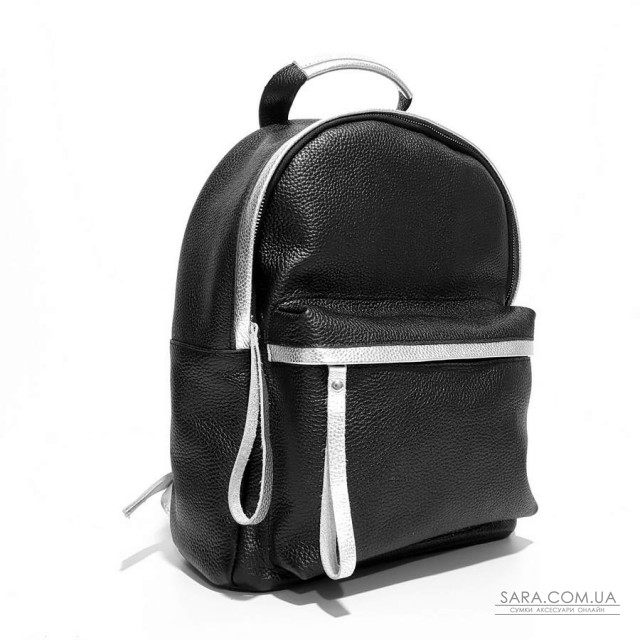 Рюкзак мужской "Багги" натуральная кожа, черный/серебро Рюкзак мужской "Багги" натуральная кожа, черный/серебро