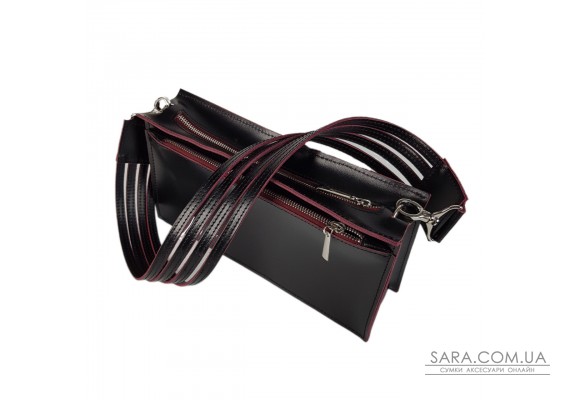 Сумка женская "Паола" натуральна шкра, з дизайнерським ременем, чорний/бургунді