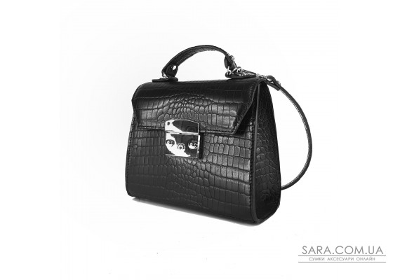 Сумка жіноча "Меррі" натуральна шкіра, чорна тиснення крокодил