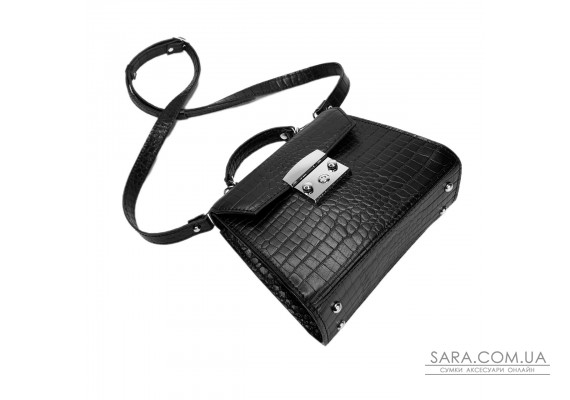 Сумка жіноча "Меррі" натуральна шкіра, чорна тиснення крокодил