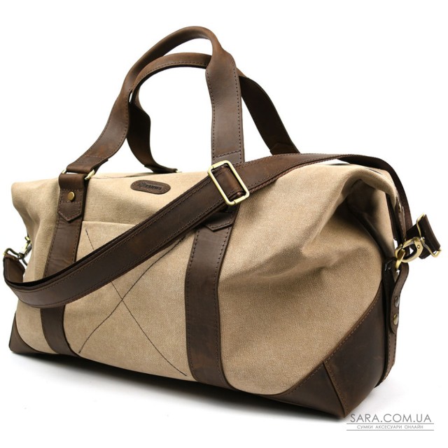 Дорожная спортивная сумка TARWA RCs-0320-4lx из песочного канвас и кожи крейзи хорс Дорожная спортивная сумка TARWA RCs-0320-4lx из песочного канвас и кожи крейзи хорс