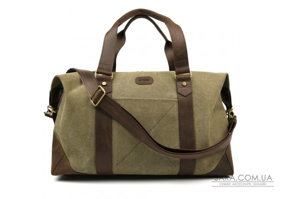 Дорожня спортивна сумка TARWA RCh-0320-4lx з канвас хаккі та шкіри крейзі хорс