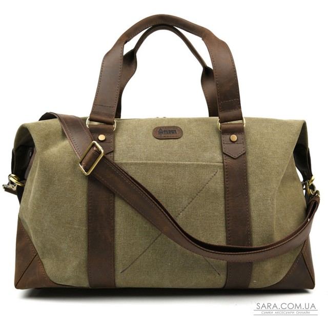 Дорожня спортивна сумка TARWA RCh-0320-4lx з канвас хаккі та шкіри крейзі хорс Дорожня спортивна сумка TARWA RCh-0320-4lx з канвас хаккі та шкіри крейзі хорс