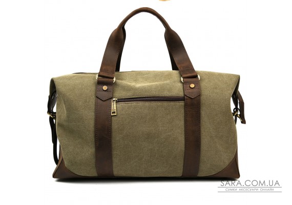 Дорожня спортивна сумка TARWA RCh-0320-4lx з канвас хаккі та шкіри крейзі хорс