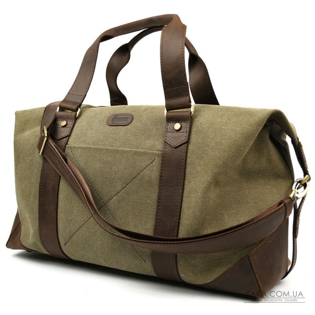 Дорожня спортивна сумка TARWA RCh-0320-4lx з канвас хаккі та шкіри крейзі хорс Дорожня спортивна сумка TARWA RCh-0320-4lx з канвас хаккі та шкіри крейзі хорс
