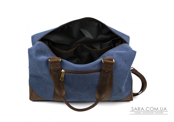 Дорожня спортивна сумка TARWA RCk-0320-4lx із синього канвасу та шкіри крейзі хорс