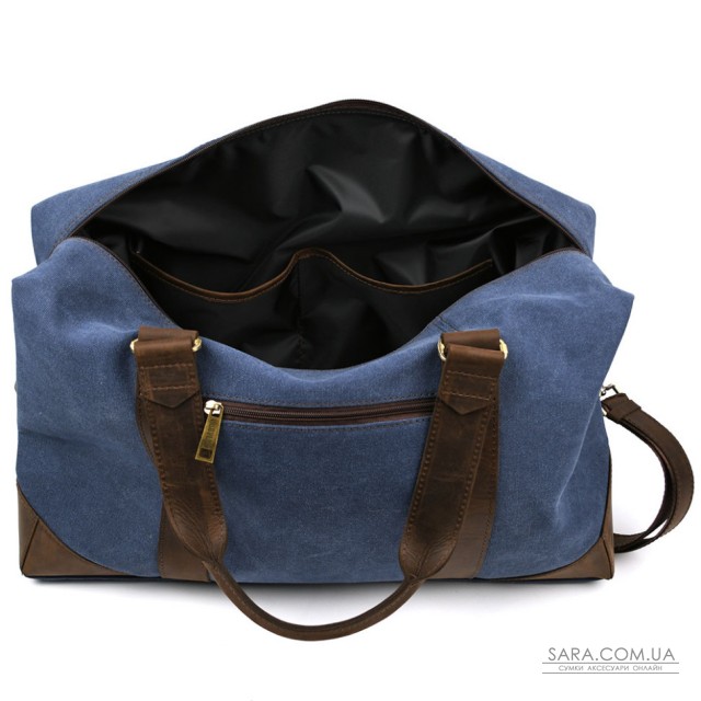 Дорожня спортивна сумка TARWA RCk-0320-4lx із синього канвасу та шкіри крейзі хорс Дорожня спортивна сумка TARWA RCk-0320-4lx із синього канвасу та шкіри крейзі хорс