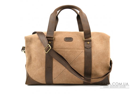 Дорожня спортивна сумка TARWA RCc-0320-4lx з кавового канвасу та шкіри крейзі хорс