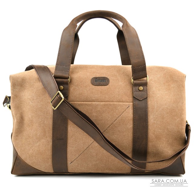 Дорожня спортивна сумка TARWA RCc-0320-4lx з кавового канвасу та шкіри крейзі хорс Дорожня спортивна сумка TARWA RCc-0320-4lx з кавового канвасу та шкіри крейзі хорс