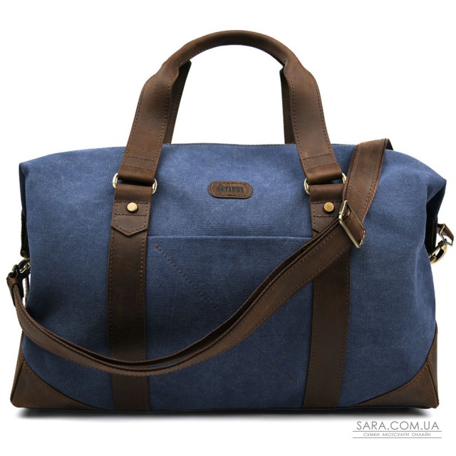 Дорожня спортивна сумка TARWA RCk-0320-4lx із синього канвасу та шкіри крейзі хорс Дорожня спортивна сумка TARWA RCk-0320-4lx із синього канвасу та шкіри крейзі хорс