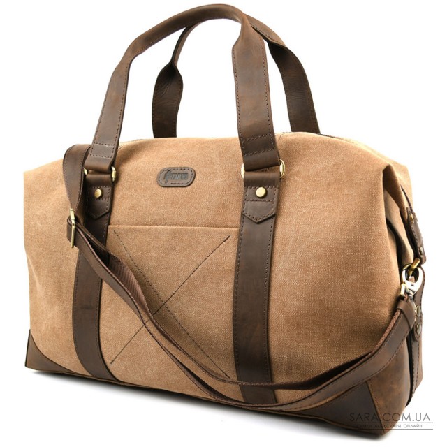 Дорожня спортивна сумка TARWA RCc-0320-4lx з кавового канвасу та шкіри крейзі хорс Дорожня спортивна сумка TARWA RCc-0320-4lx з кавового канвасу та шкіри крейзі хорс