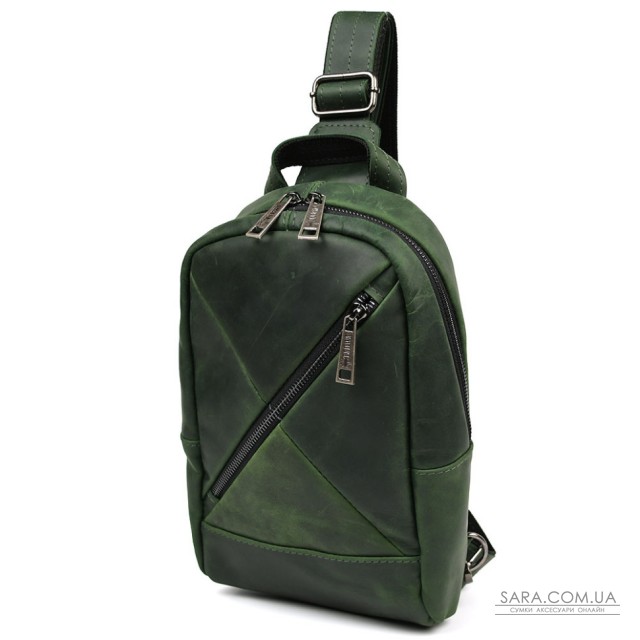 Рюкзак слинг кожаный с карманами TARWA RE-6020-3md зеленый крейзи хорс Рюкзак слинг кожаный с карманами TARWA RE-6020-3md зеленый крейзи хорс