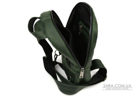Рюкзак слинг кожаный с карманами TARWA RE-6020-3md зеленый крейзи хорс
