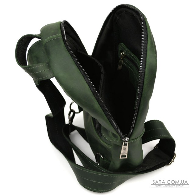 Рюкзак слинг кожаный с карманами TARWA RE-6020-3md зеленый крейзи хорс Рюкзак слинг кожаный с карманами TARWA RE-6020-3md зеленый крейзи хорс
