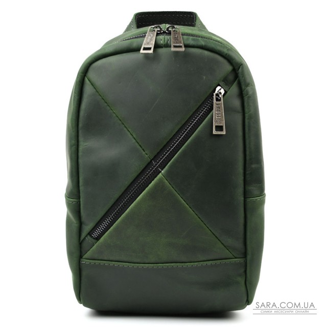 Рюкзак слинг кожаный с карманами TARWA RE-6020-3md зеленый крейзи хорс Рюкзак слинг кожаный с карманами TARWA RE-6020-3md зеленый крейзи хорс
