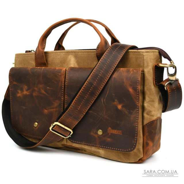 Чоловіча сумка з вощеного канвасу та кінської шкіри TARWA RYW-3990-3md Чоловіча сумка з вощеного канвасу та кінської шкіри TARWA RYW-3990-3md