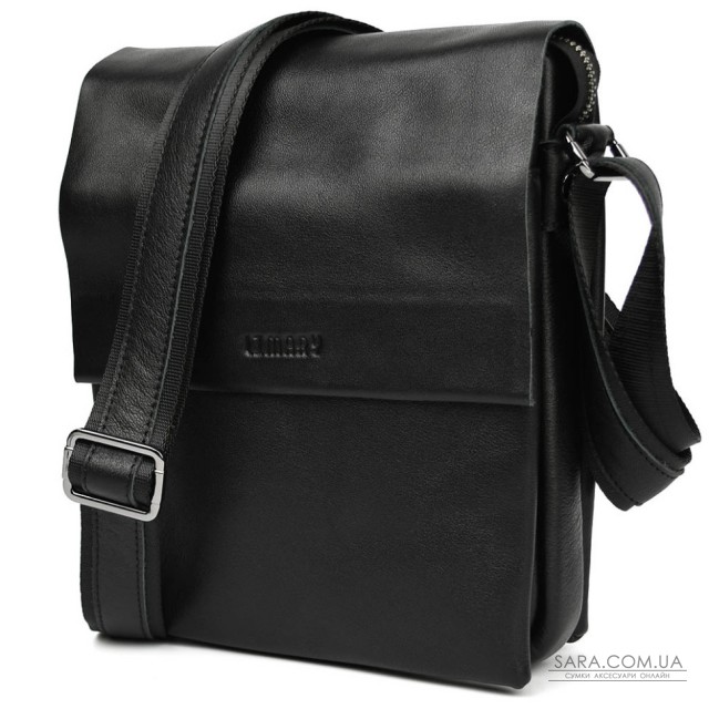 Чоловіча сумка через плече на три відділення середня Limary Lim-372GA чорна Наппа Чоловіча сумка через плече на три відділення середня Limary Lim-372GA чорна Наппа