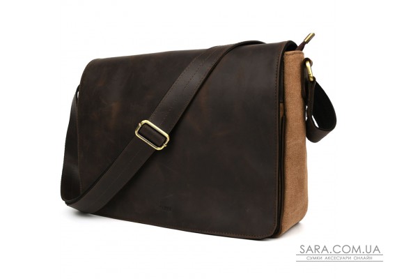 Сумка чоловіча через плече зі шкіри та канвасу TARWA RCC-1047-3md