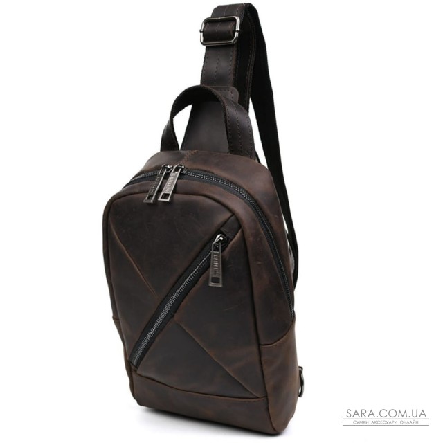 Рюкзак слинг кожаный с карманами TARWA RC-6020-3md коричневый крейзи хорс Рюкзак слинг кожаный с карманами TARWA RC-6020-3md коричневый крейзи хорс