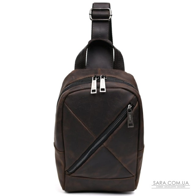 Рюкзак слинг кожаный с карманами TARWA RC-6020-3md коричневый крейзи хорс Рюкзак слинг кожаный с карманами TARWA RC-6020-3md коричневый крейзи хорс