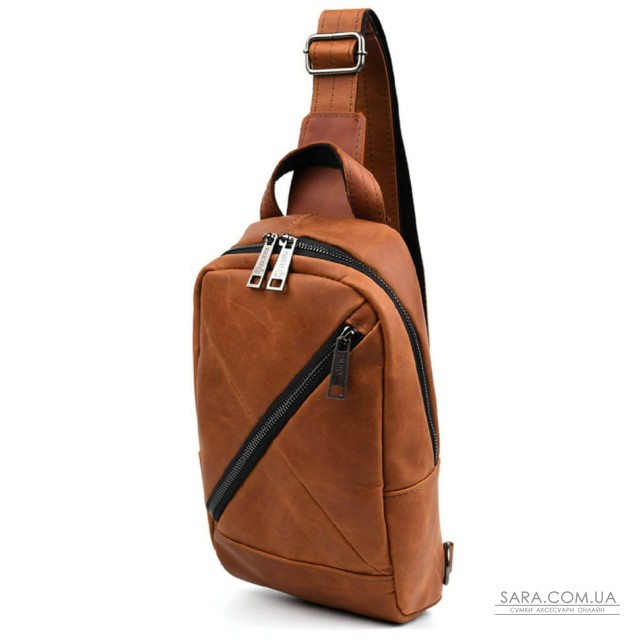 Рюкзак слинг кожаный с карманами TARWA RB-6020-3md коньячный крейзи хорс Рюкзак слинг кожаный с карманами TARWA RB-6020-3md коньячный крейзи хорс