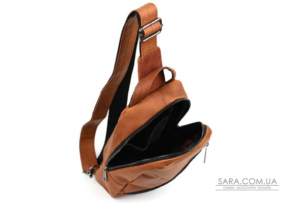 Рюкзак слинг кожаный с карманами TARWA RB-6020-3md коньячный крейзи хорс