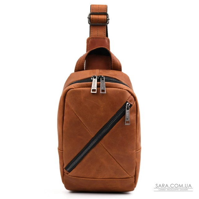 Рюкзак слинг кожаный с карманами TARWA RB-6020-3md коньячный крейзи хорс Рюкзак слинг кожаный с карманами TARWA RB-6020-3md коньячный крейзи хорс
