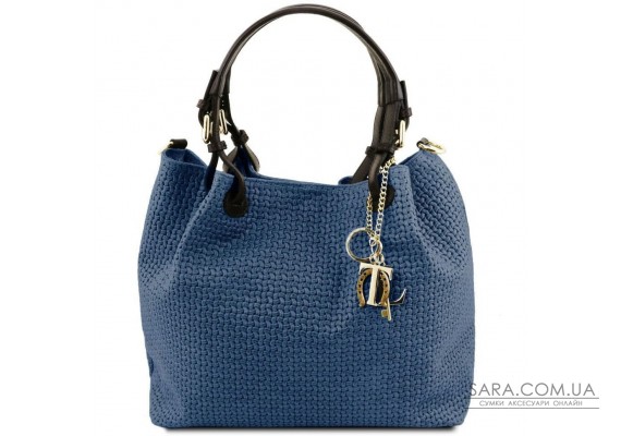 Шкіряна сумка-шоппер KeyLuck з плетеною тисненням Tuscany TL141573