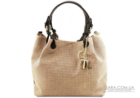 Шкіряна сумка-шоппер KeyLuck з плетеною тисненням Tuscany TL141573