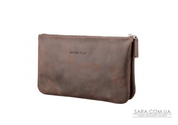 Барсетка чоловіча клатч, матова шкіра, шоколад Grande Pelle 705120