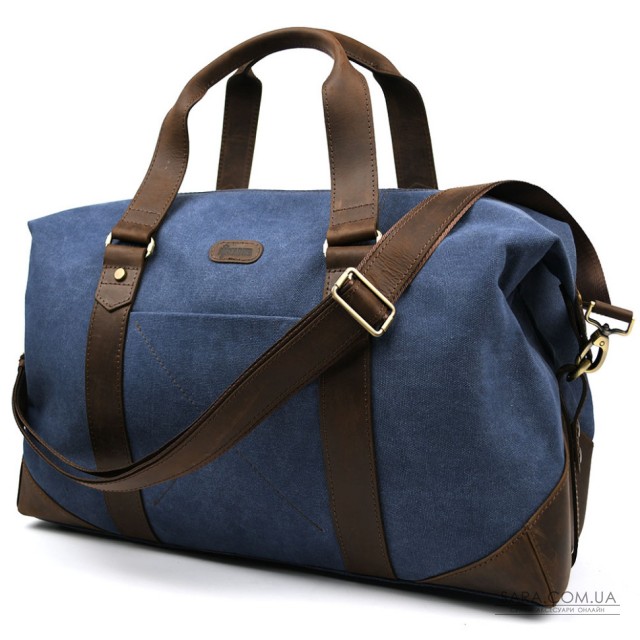 Дорожня спортивна сумка TARWA RCk-0320-4lx із синього канвасу та шкіри крейзі хорс Дорожня спортивна сумка TARWA RCk-0320-4lx із синього канвасу та шкіри крейзі хорс