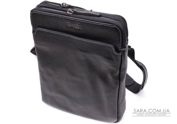 Стильна чоловіча сумка через плече з дрібнозернистої шкіри Shvigel 20869_1 Чорний
