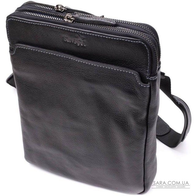 Стильна чоловіча сумка через плече з дрібнозернистої шкіри Shvigel 20869_1 Чорний Стильна чоловіча сумка через плече з дрібнозернистої шкіри Shvigel 20869_1 Чорний